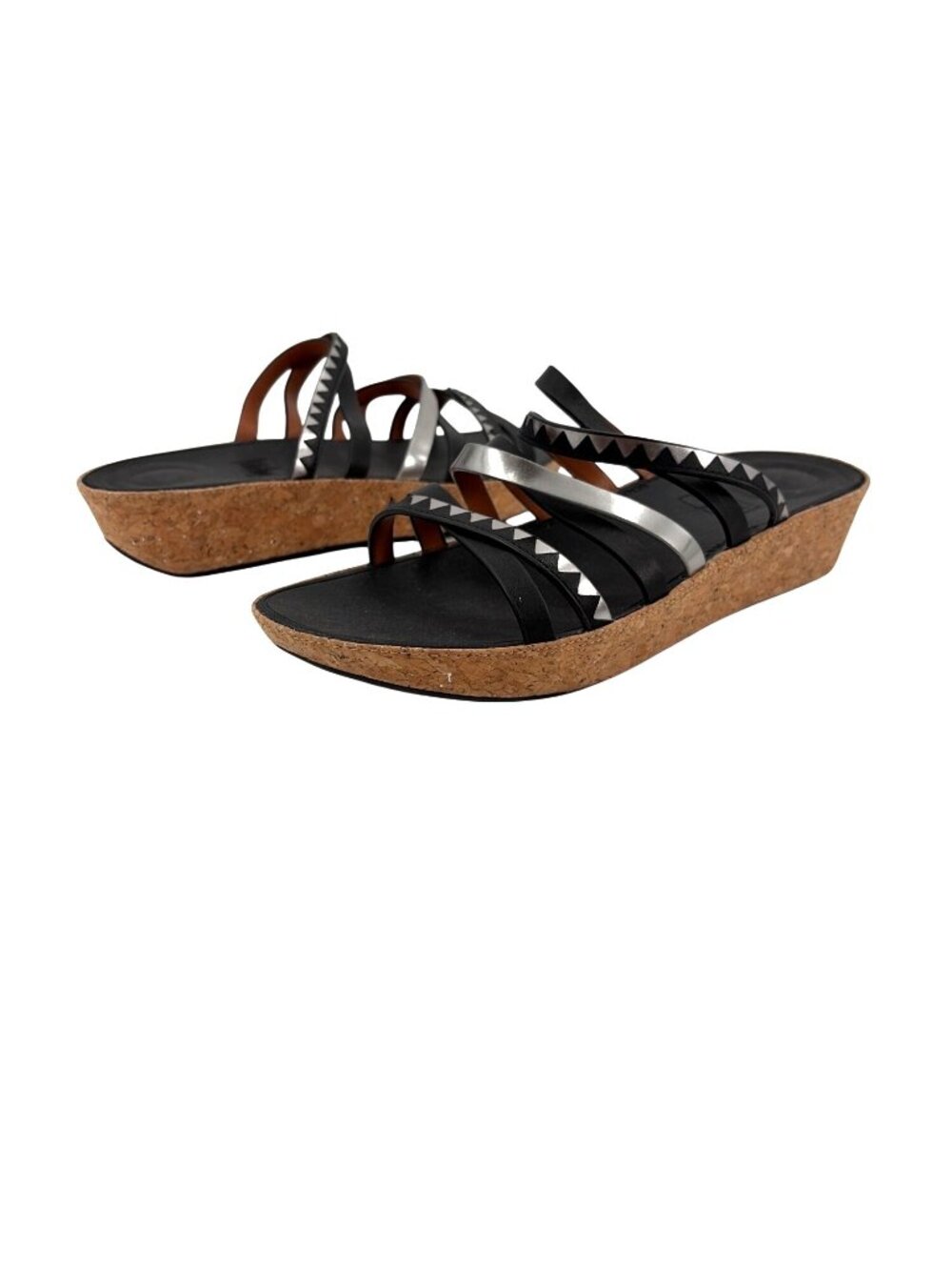 Fitflop Zigzag Mirror Slides Cork Wedge Womens Size 10 Open Toe Strappy Sandals